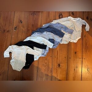 Hudson baby 24 month long sleeve Baby Onesies set of 8 Blue Gray black striped